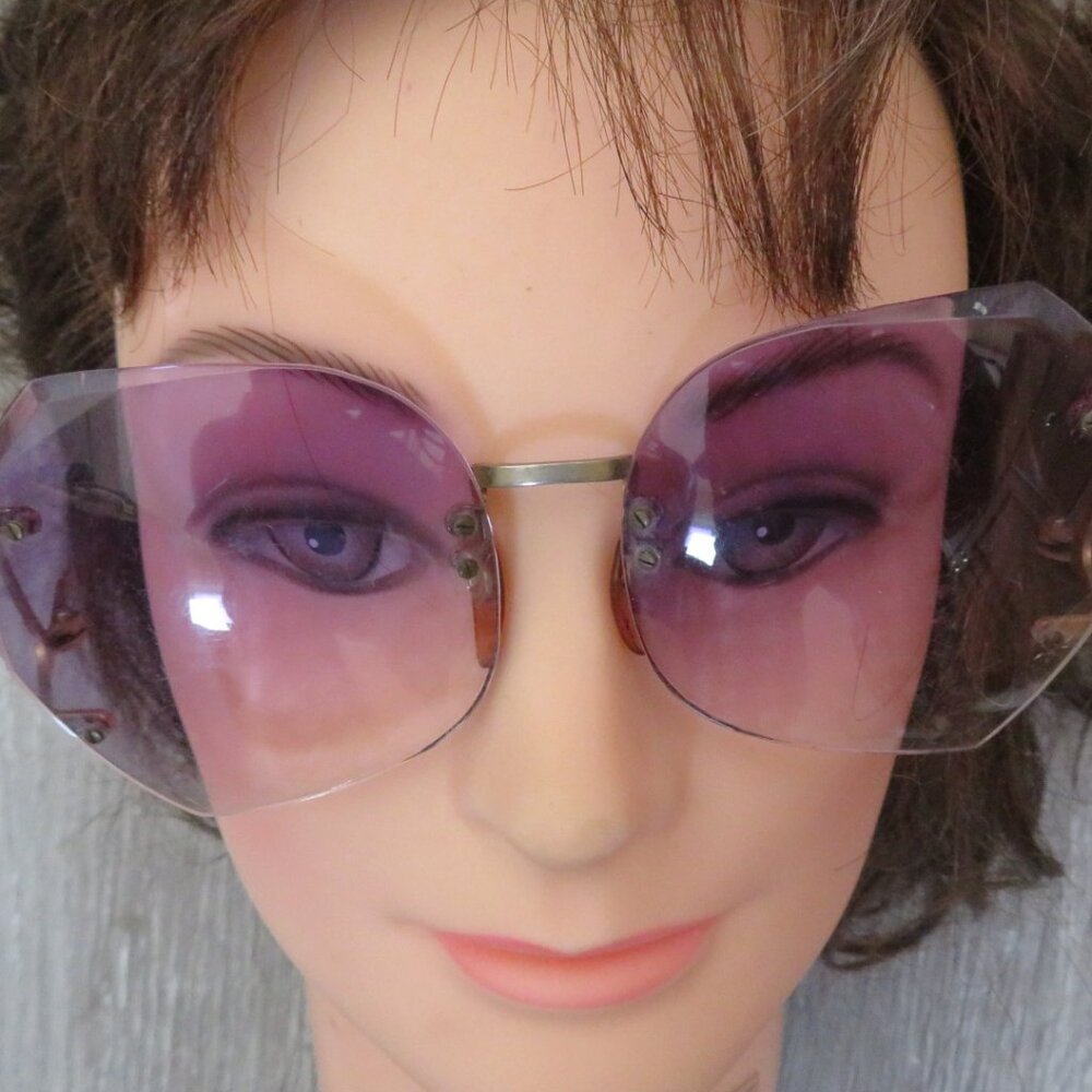 Vintage Oversize Drop Temple Bevel Sunglasses Rose Tint (229V)